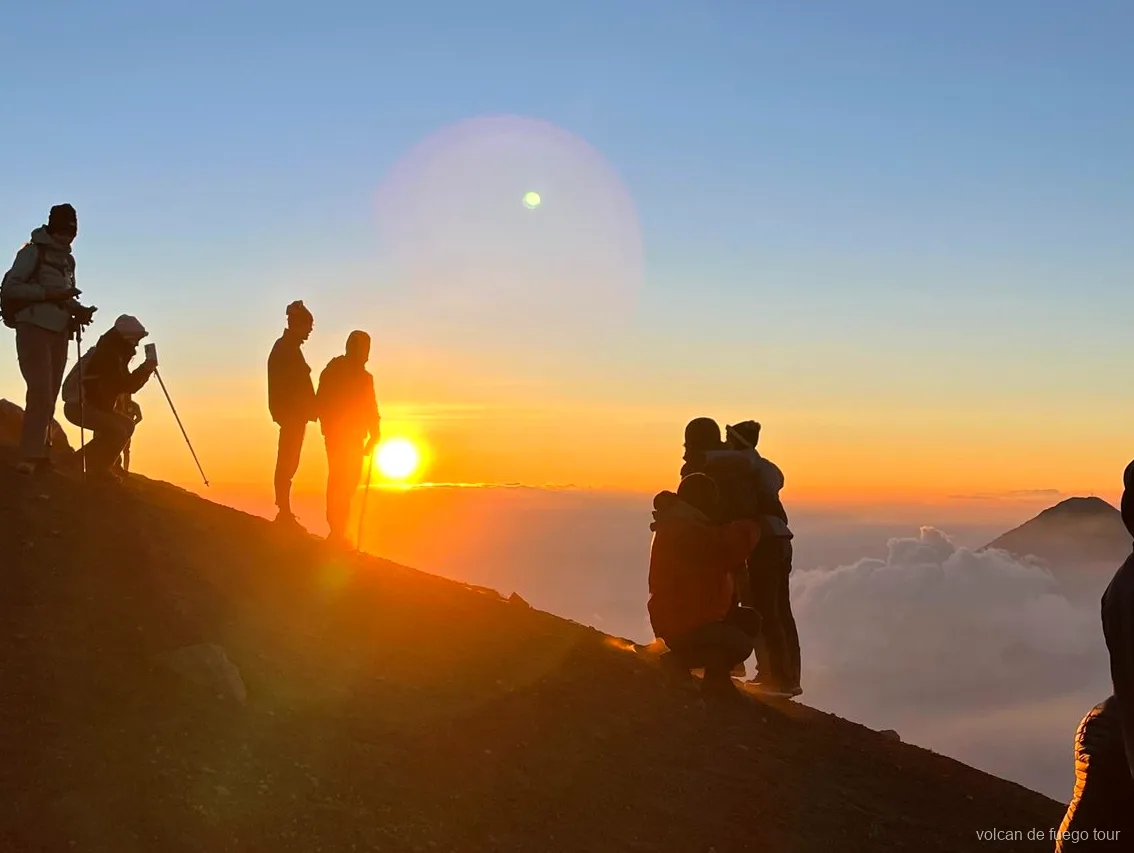 Sunrise from the Acatenango summit on the two-day Fuego hike tour