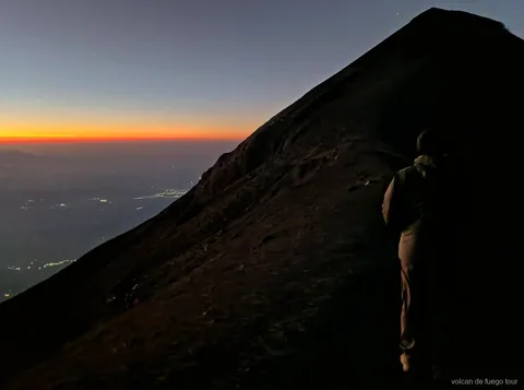 Close-range view of Fuego erupting on the Volcan de Fuego night hike