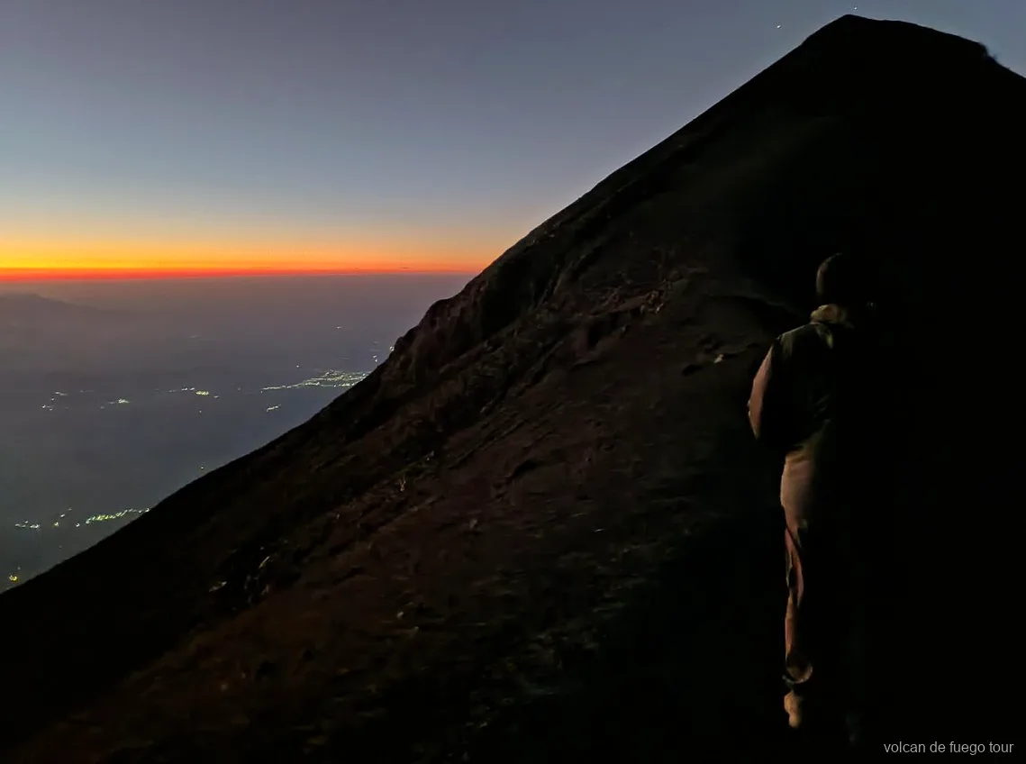 Close-range view of Fuego erupting on the Volcan de Fuego night hike